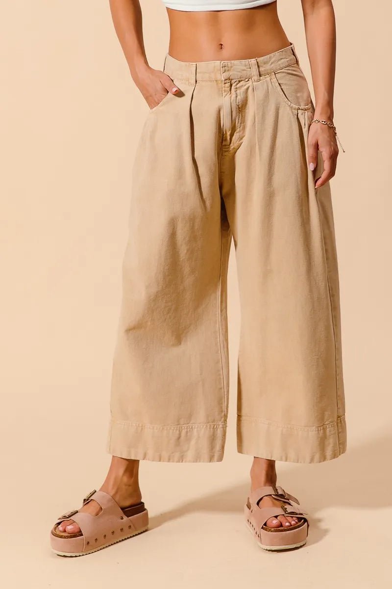 SO ME Mid Rise Wide Leg Chino Pants With Pockets-3