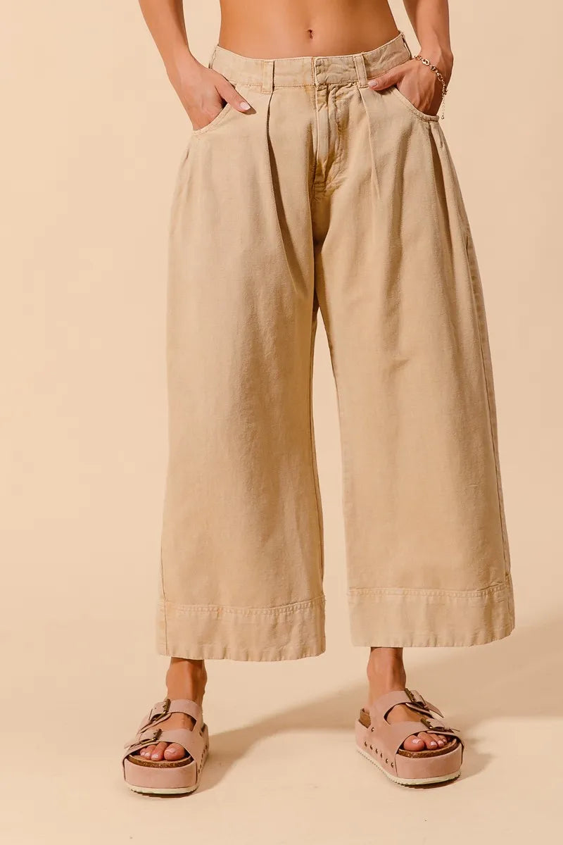 SO ME Mid Rise Wide Leg Chino Pants With Pockets-1