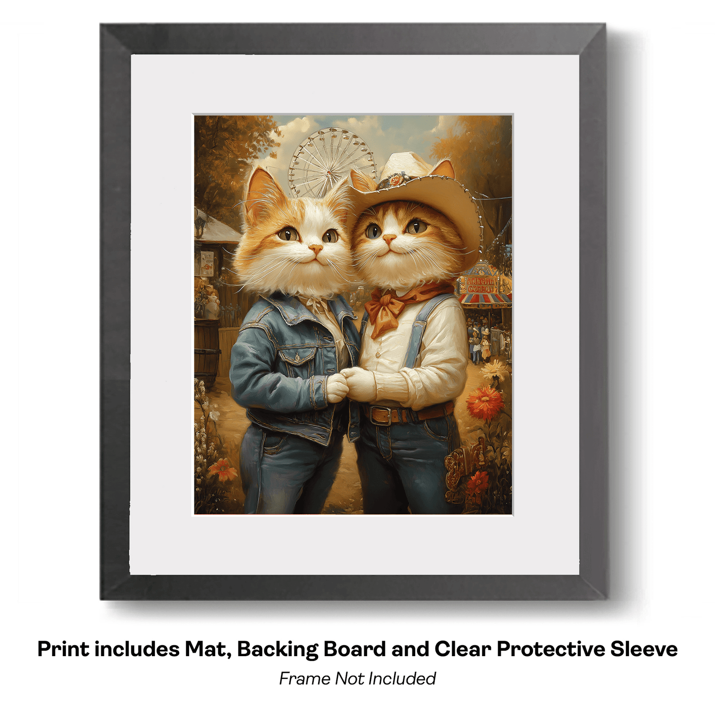 Country Cat Folk - Kitten Couple at the County Fair art print