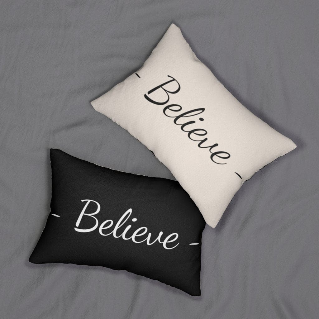 Decorative Lumbar Throw Pillow - Believe - Beige Black