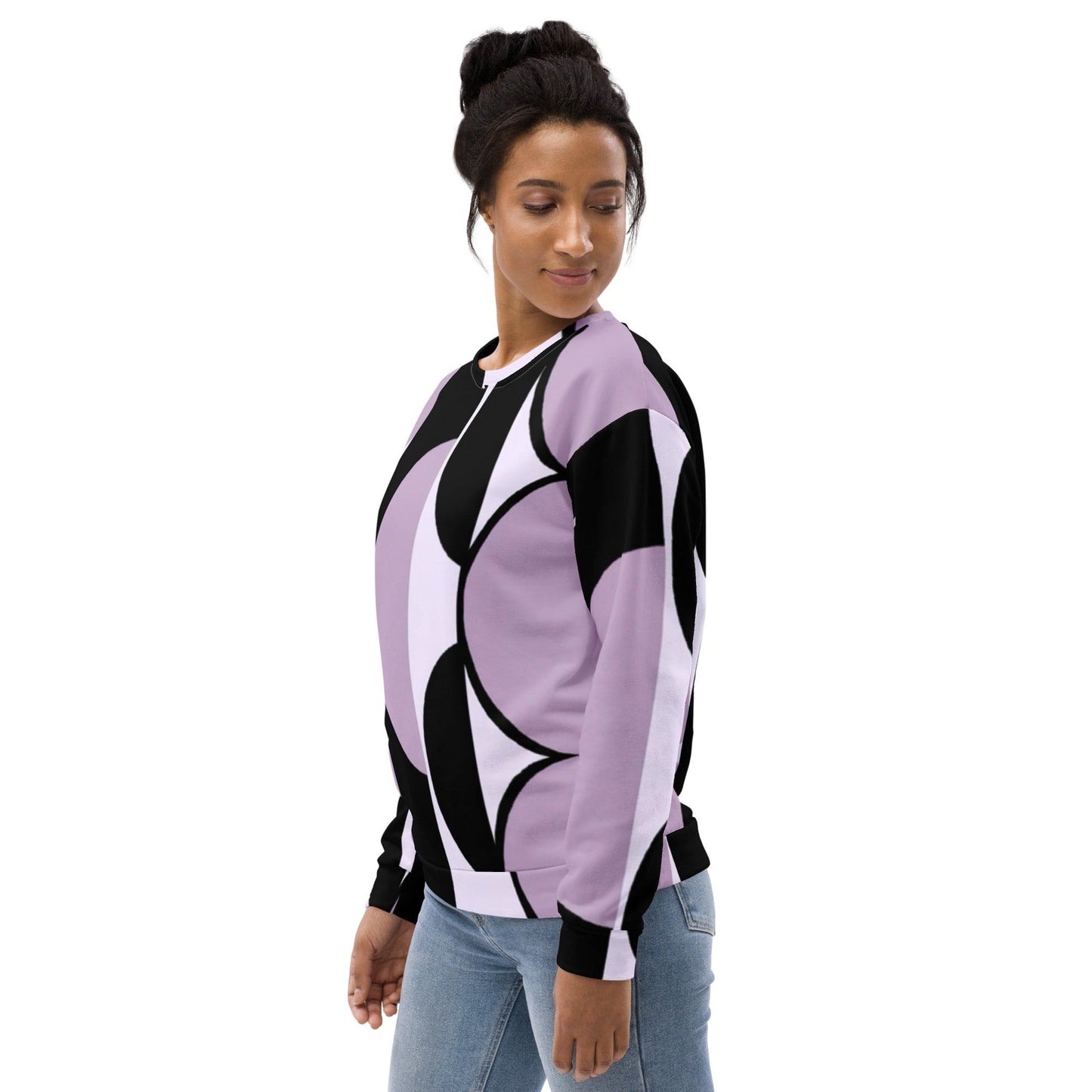 Graphic Sweatshirt for Women Geometric Lavender and Black Pattern