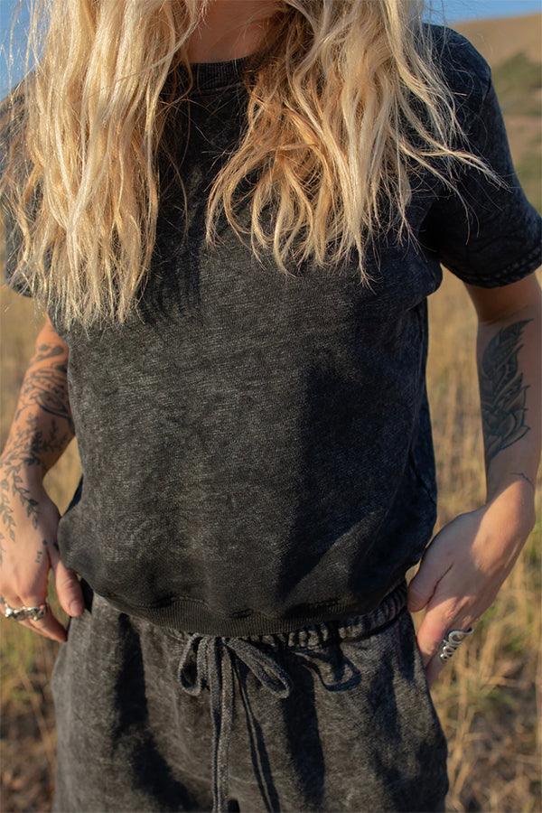Harmony Washed Black Crewneck Tee