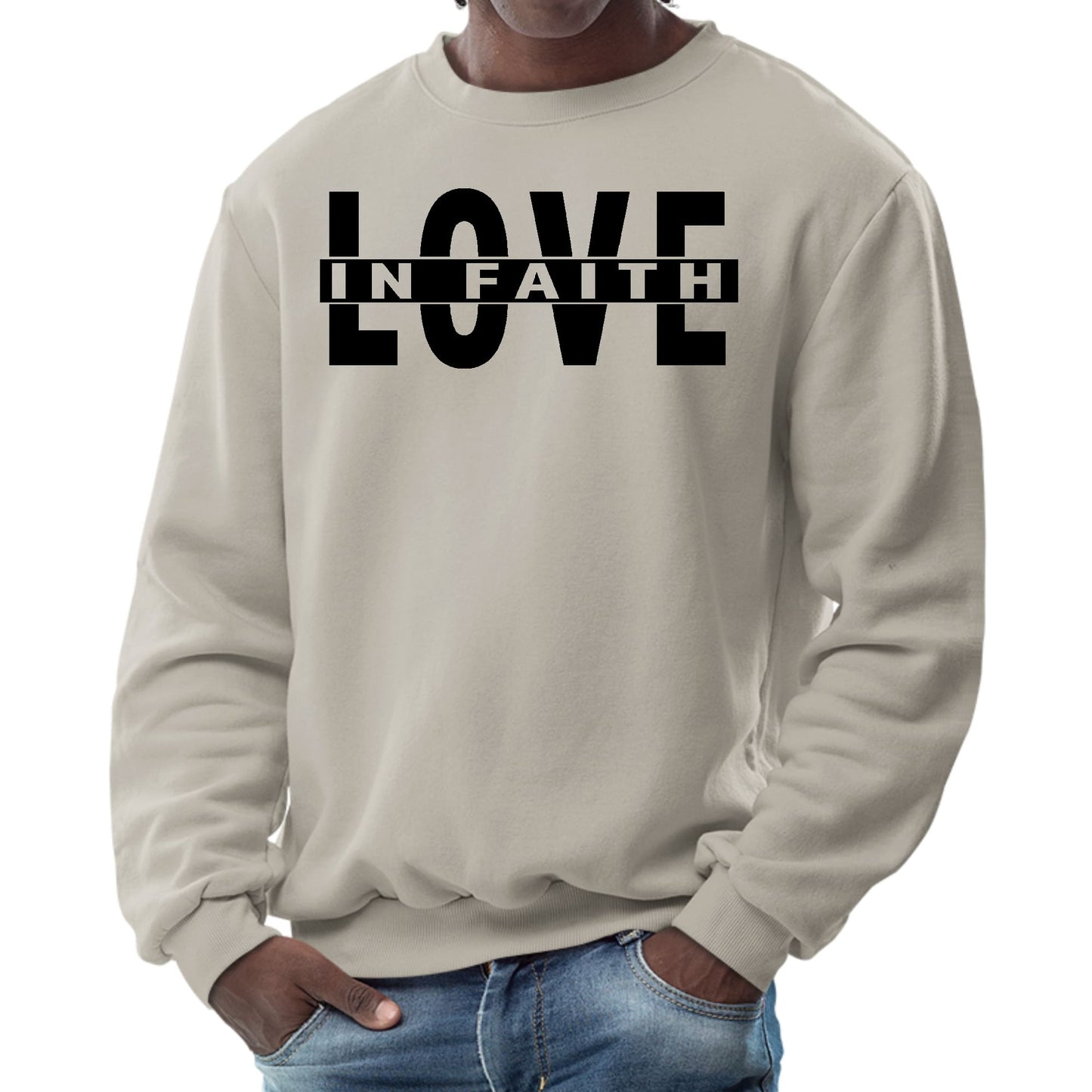 Mens Graphic Sweatshirt - Love in Faith Black Illustration