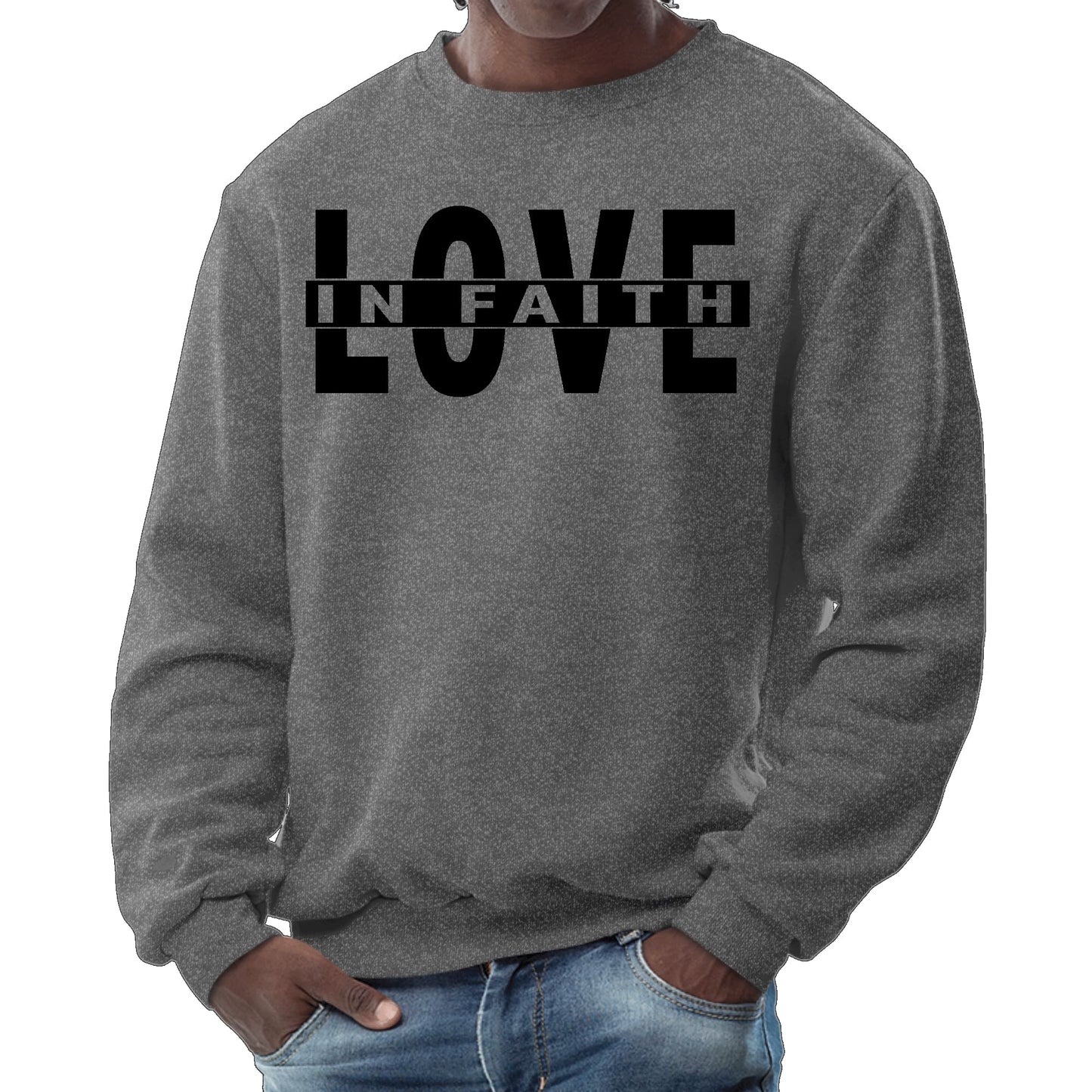 Mens Graphic Sweatshirt - Love in Faith Black Illustration