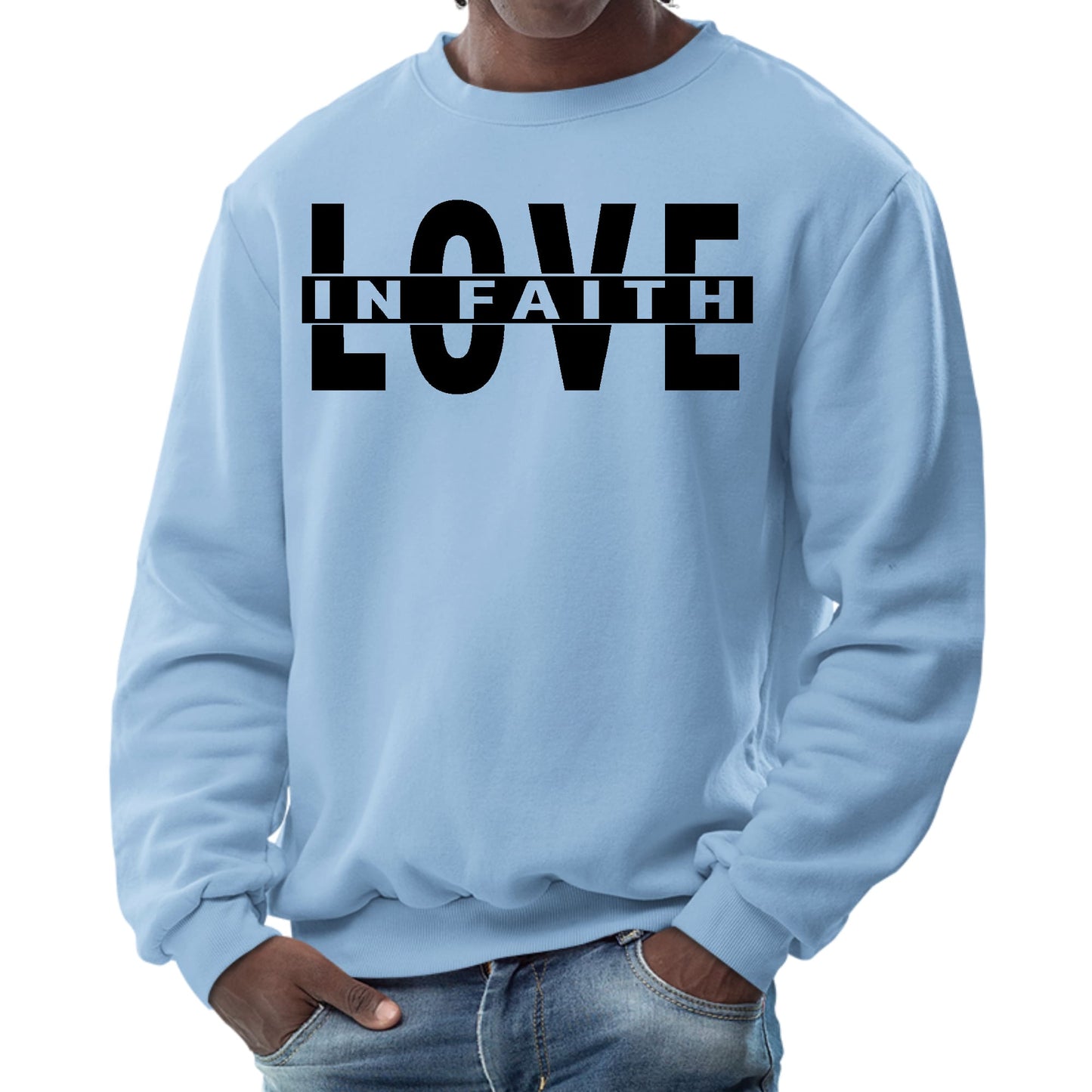 Mens Graphic Sweatshirt - Love in Faith Black Illustration