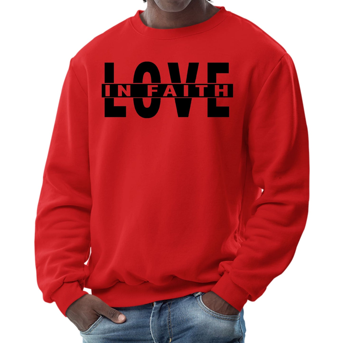 Mens Graphic Sweatshirt - Love in Faith Black Illustration
