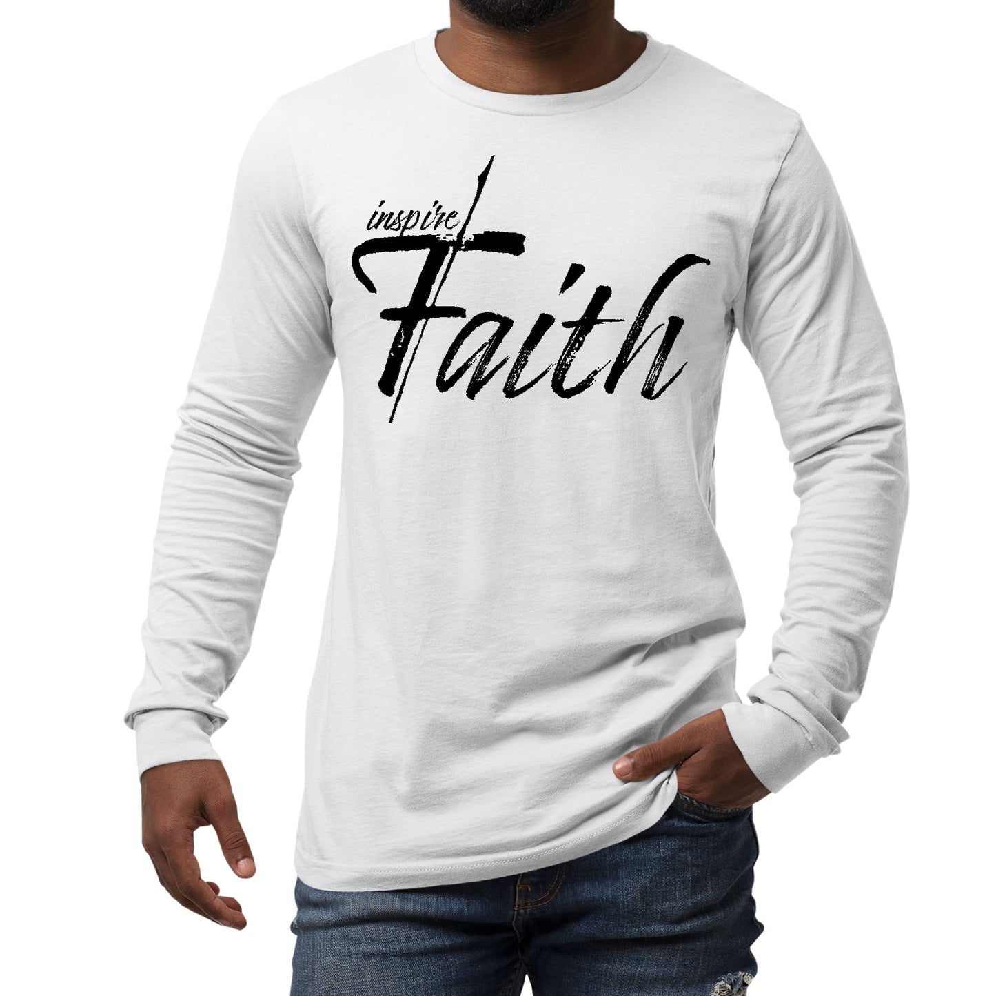 Mens Long Sleeve Graphic T-shirt Inspire Faith Black Print