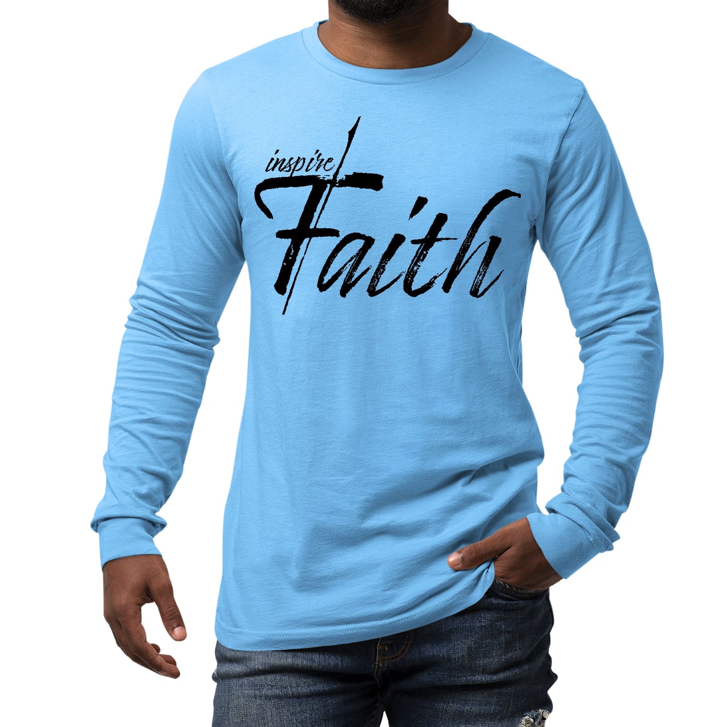 Mens Long Sleeve Graphic T-shirt Inspire Faith Black Print