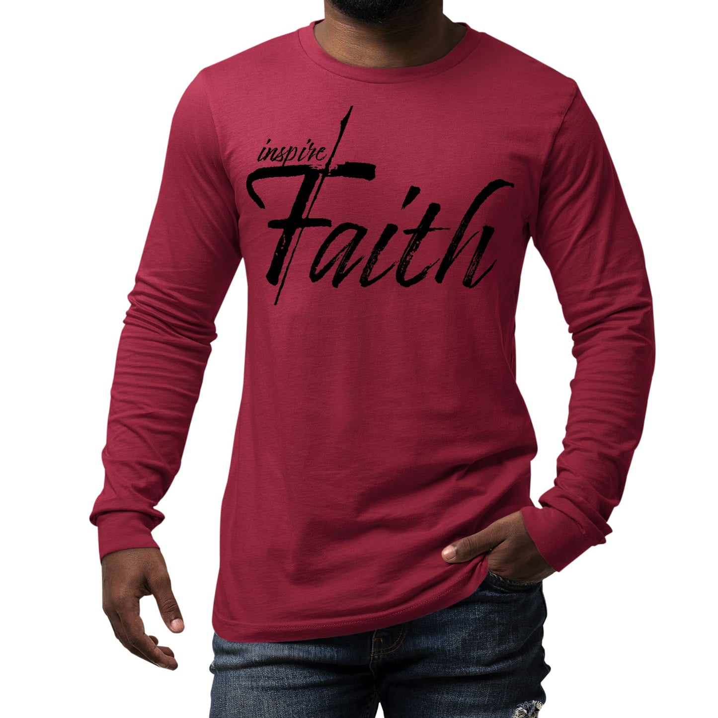 Mens Long Sleeve Graphic T-shirt Inspire Faith Black Print