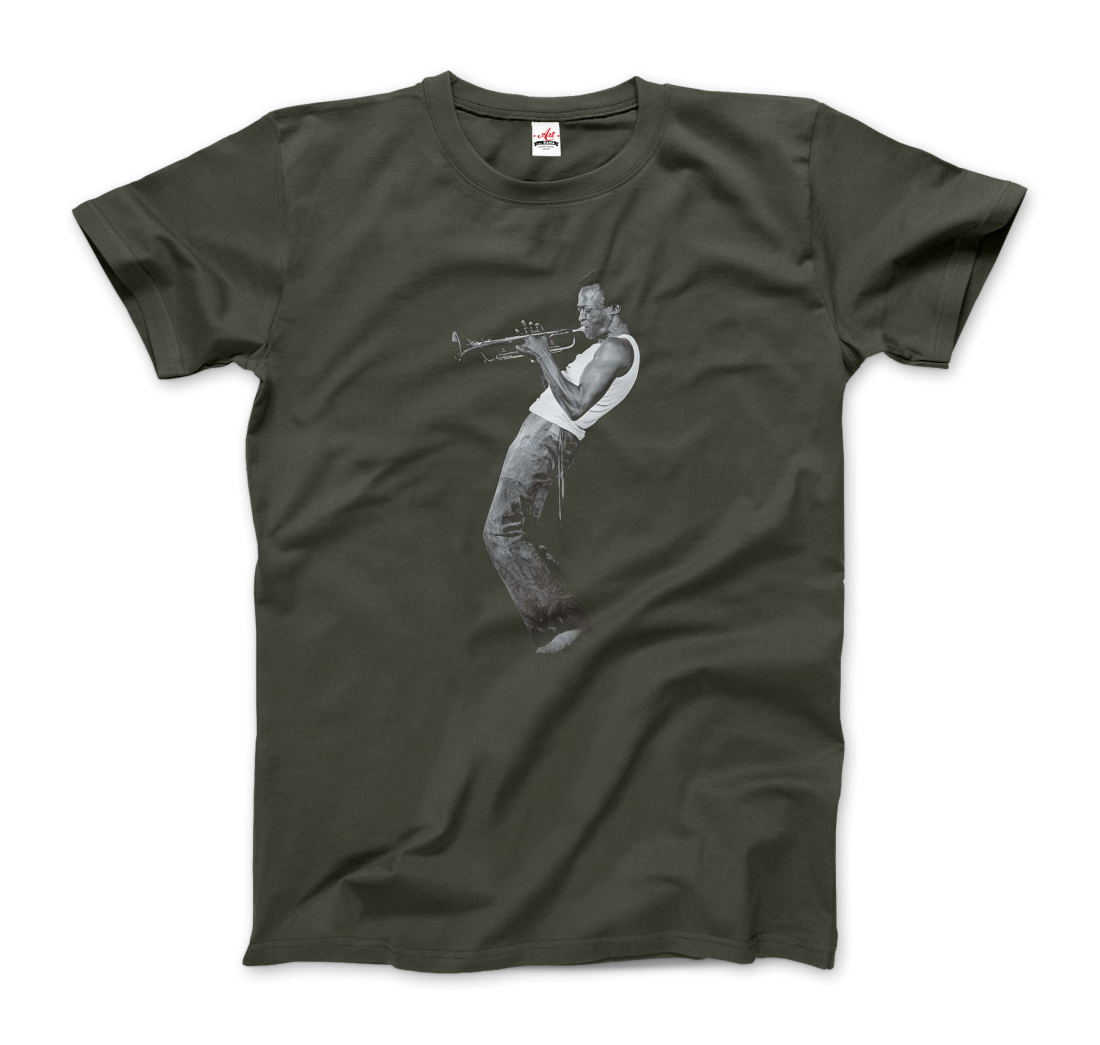 Miles Davis Playing his Trumpet Artwork T-Shirt-6