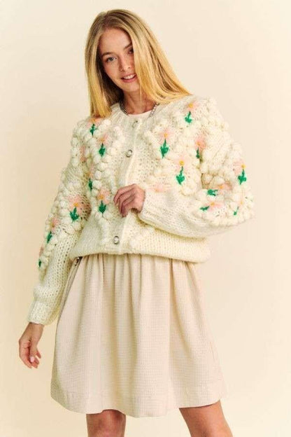 Davi & Dani Floral Pattern Button Down Cardigan-0
