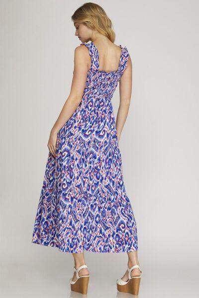 She + Sky Full Size Smocked Printed Wide Strap Tiered Dress Plus Size-1