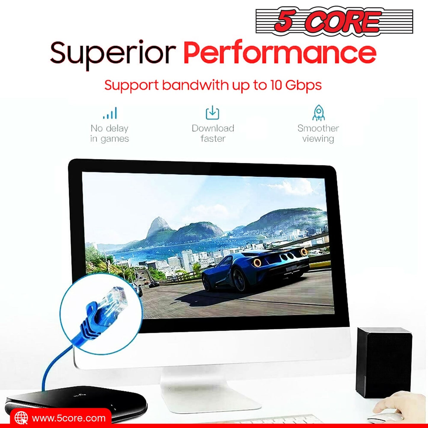 5Core Ethernet Cable High Speed Cat6 Network Cord RJ45 Fastest LAN Extension Cable Para Internet 10 FT