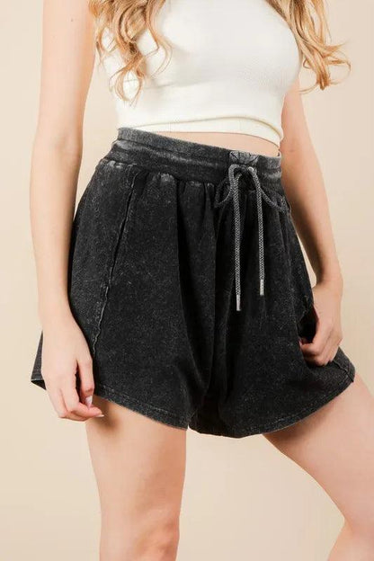 VERY J Mineral Washed Comfy Baggy Shorts-4