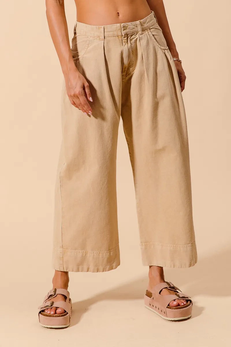 SO ME Mid Rise Wide Leg Chino Pants With Pockets-0