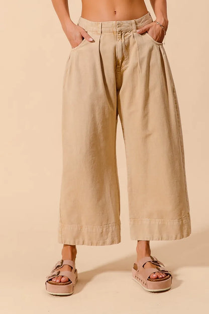SO ME Mid Rise Wide Leg Chino Pants With Pockets-1