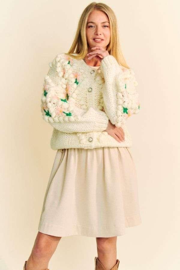 Davi & Dani Floral Pattern Button Down Cardigan-4