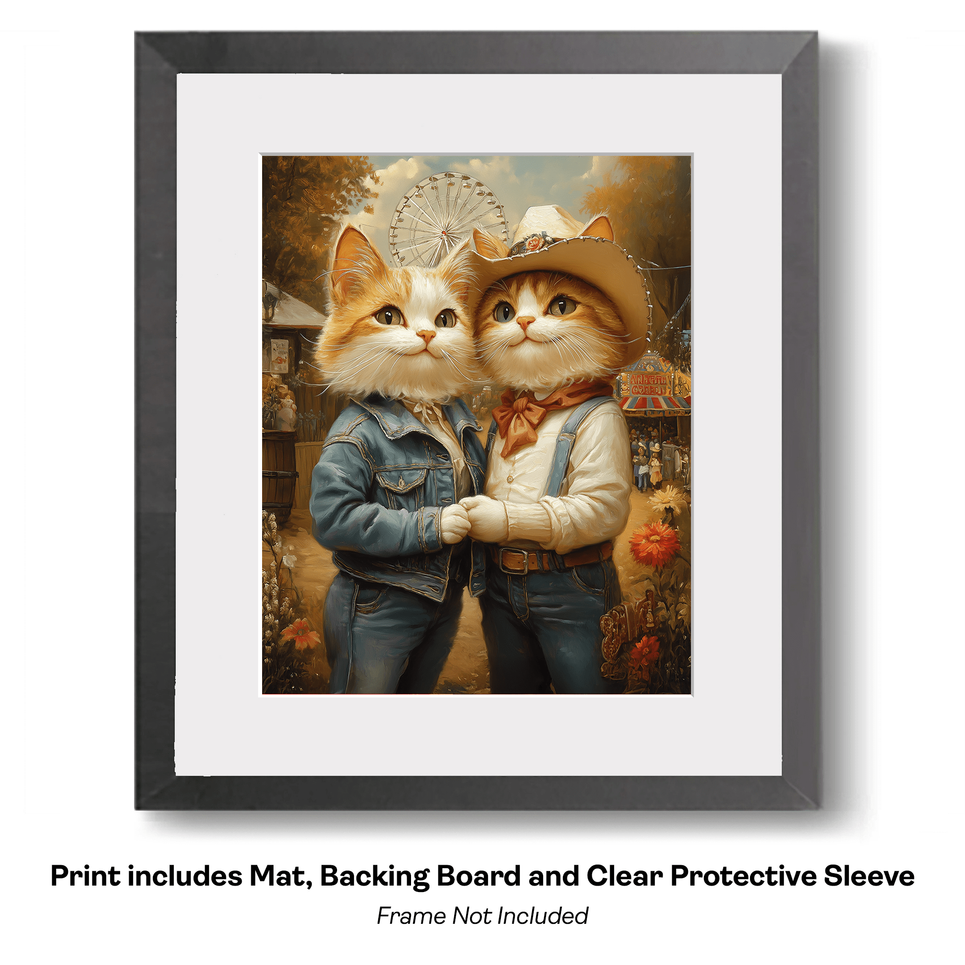 Country Cat Folk - Kitten Couple at the County Fair art print