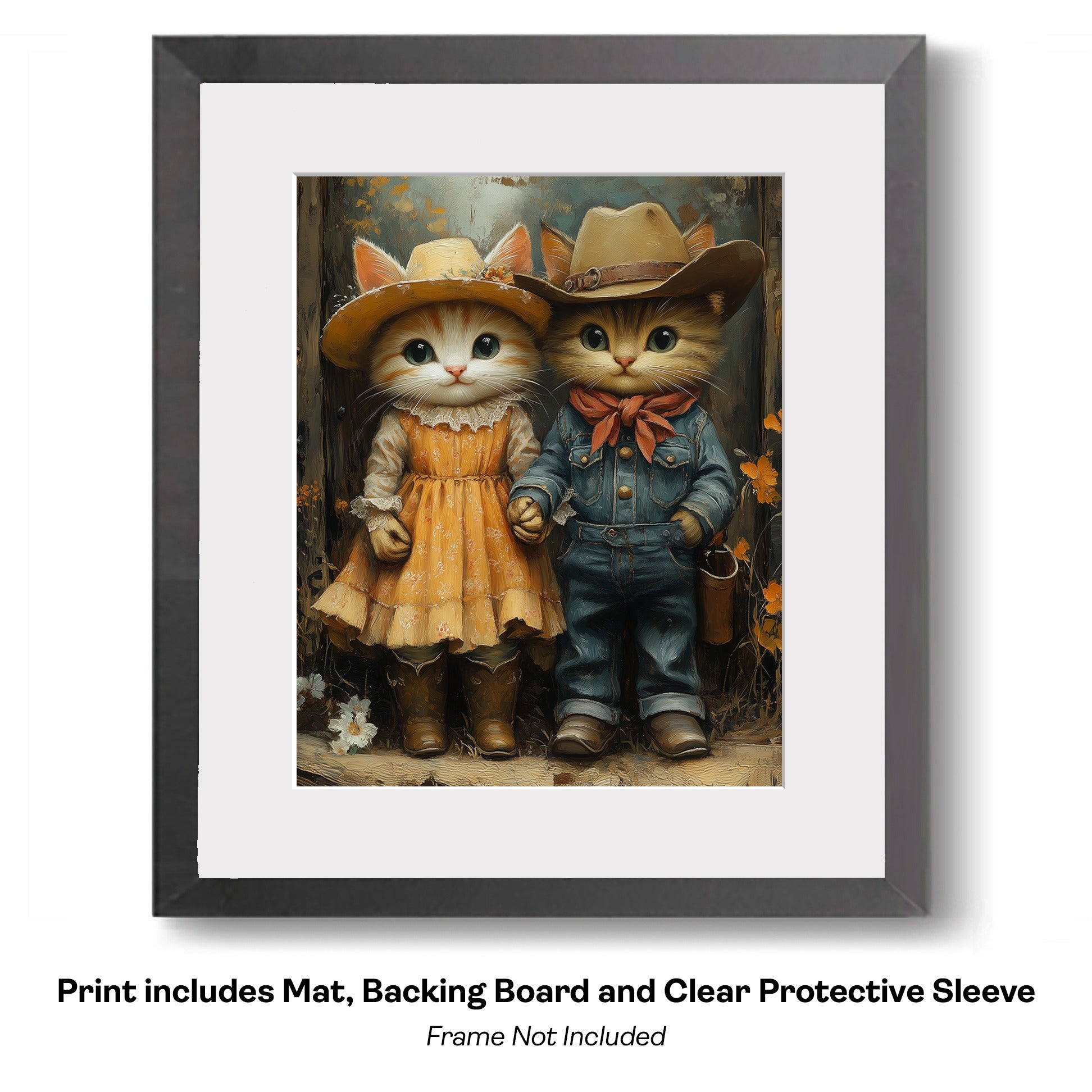 Country Cat Folk - Kitten Couple Barn Dancing the Night Away art print