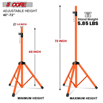 5Core Speaker Stand Tripod Tall Adjustable 72 Inch DJ Pole Mount Studio Monitor Stands ORANGE 1 PK