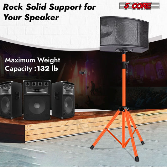 5Core Speaker Stand Tripod Tall Adjustable 72 Inch DJ Pole Mount Studio Monitor Stands ORANGE 1 PK