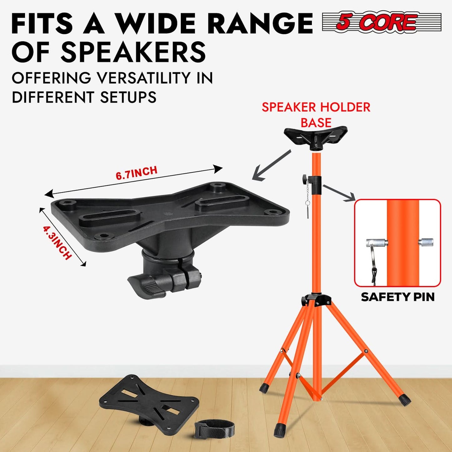 5Core Speaker Stand Tripod Tall Adjustable 72 Inch DJ Pole Mount Studio Monitor Stands ORANGE 1 PK