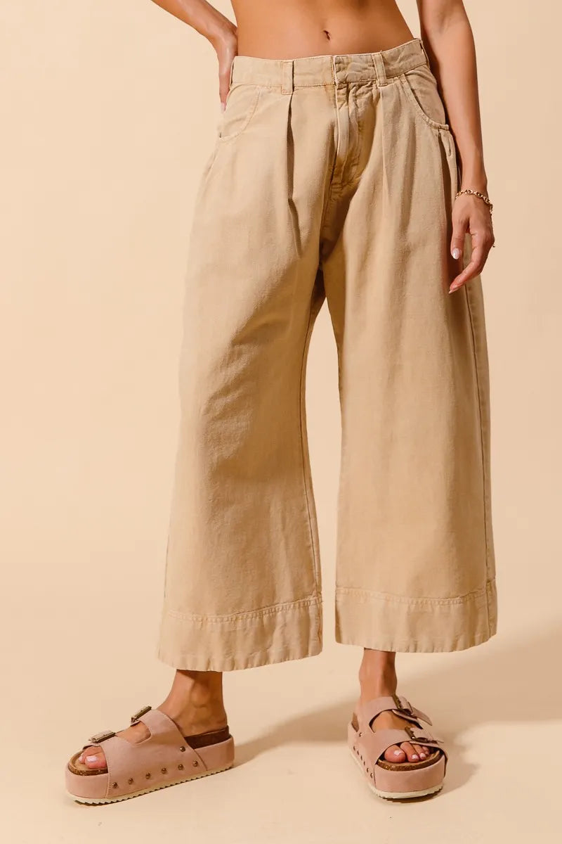 SO ME Mid Rise Wide Leg Chino Pants With Pockets-4