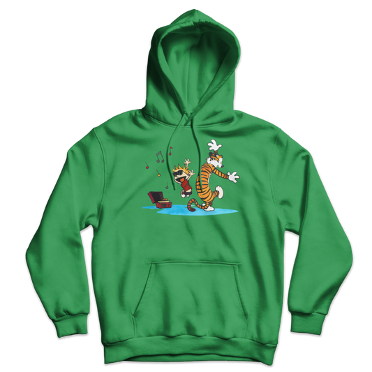 Calvin and Hobbes Dancing with Record Player Unisex Hoodie