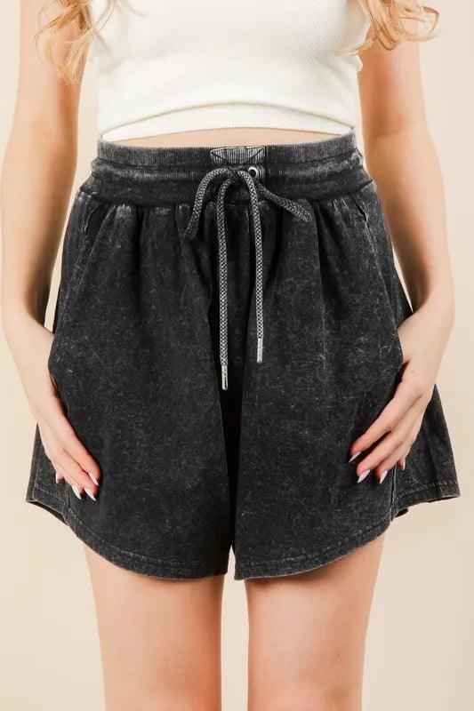VERY J Mineral Washed Comfy Baggy Shorts-3