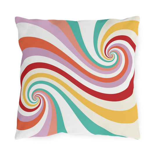 Decorative Indoor/outdoor Throw Pillow - Retro Multicolor Swirls