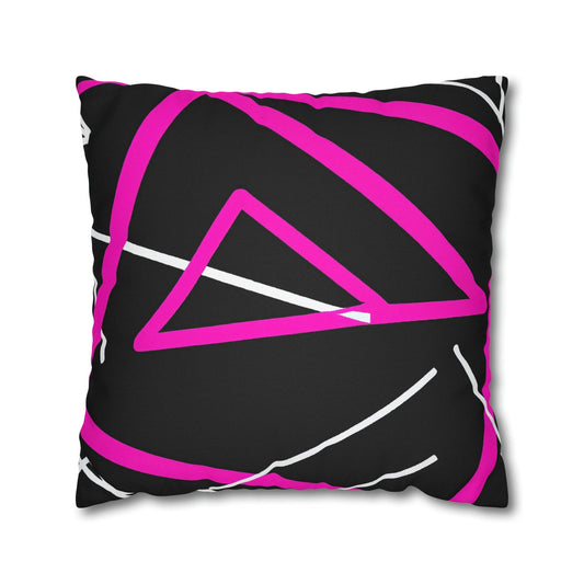Decorative Throw Pillow Cover - Black and Pink Geometric Pattern