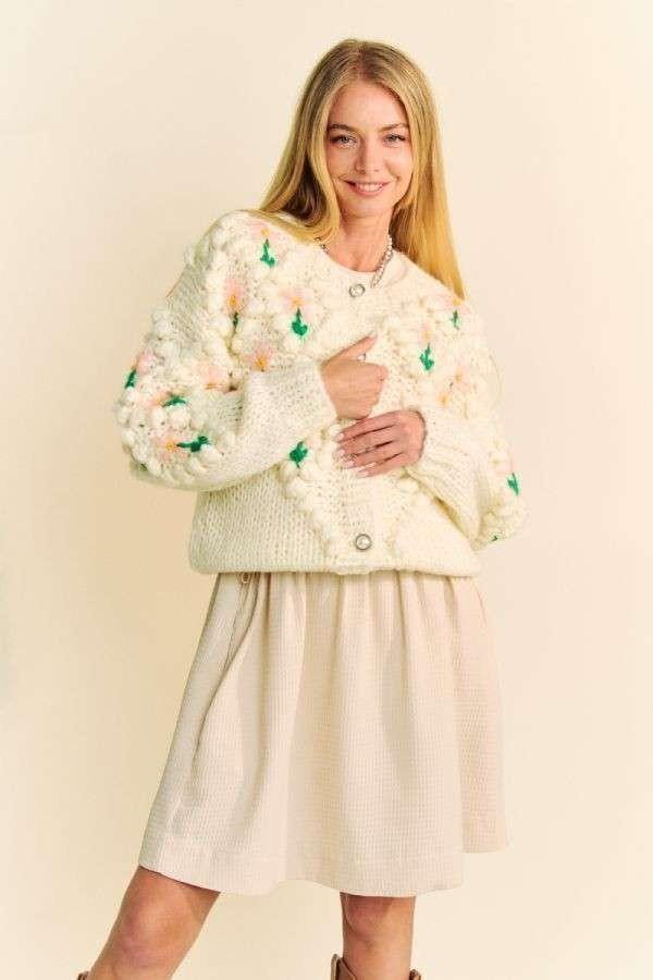 Davi & Dani Floral Pattern Button Down Cardigan-3