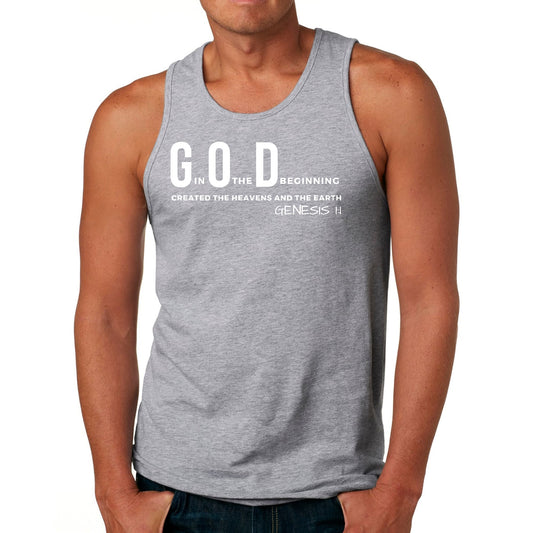 Mens Fitness Tank Top Graphic T-shirt God in the Beginning Print