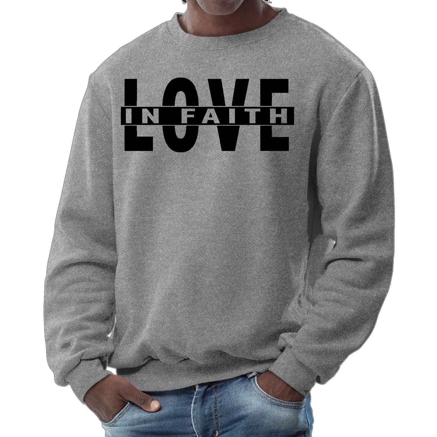 Mens Graphic Sweatshirt - Love in Faith Black Illustration