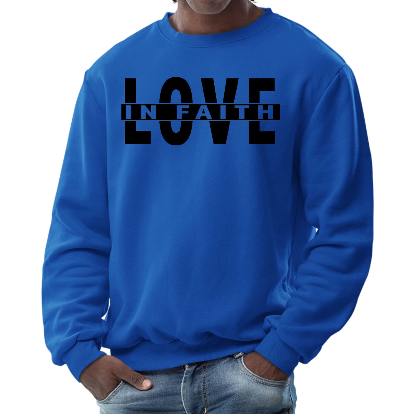Mens Graphic Sweatshirt - Love in Faith Black Illustration