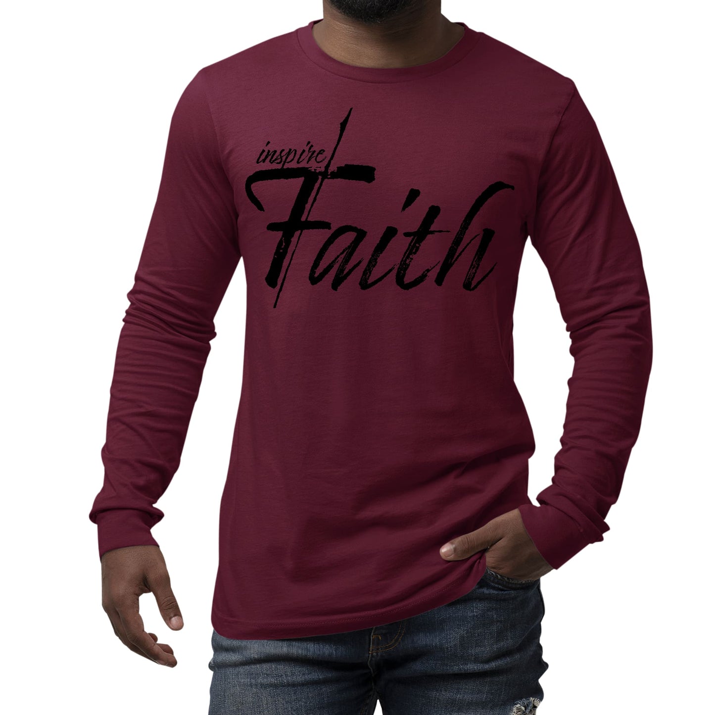 Mens Long Sleeve Graphic T-shirt Inspire Faith Black Print