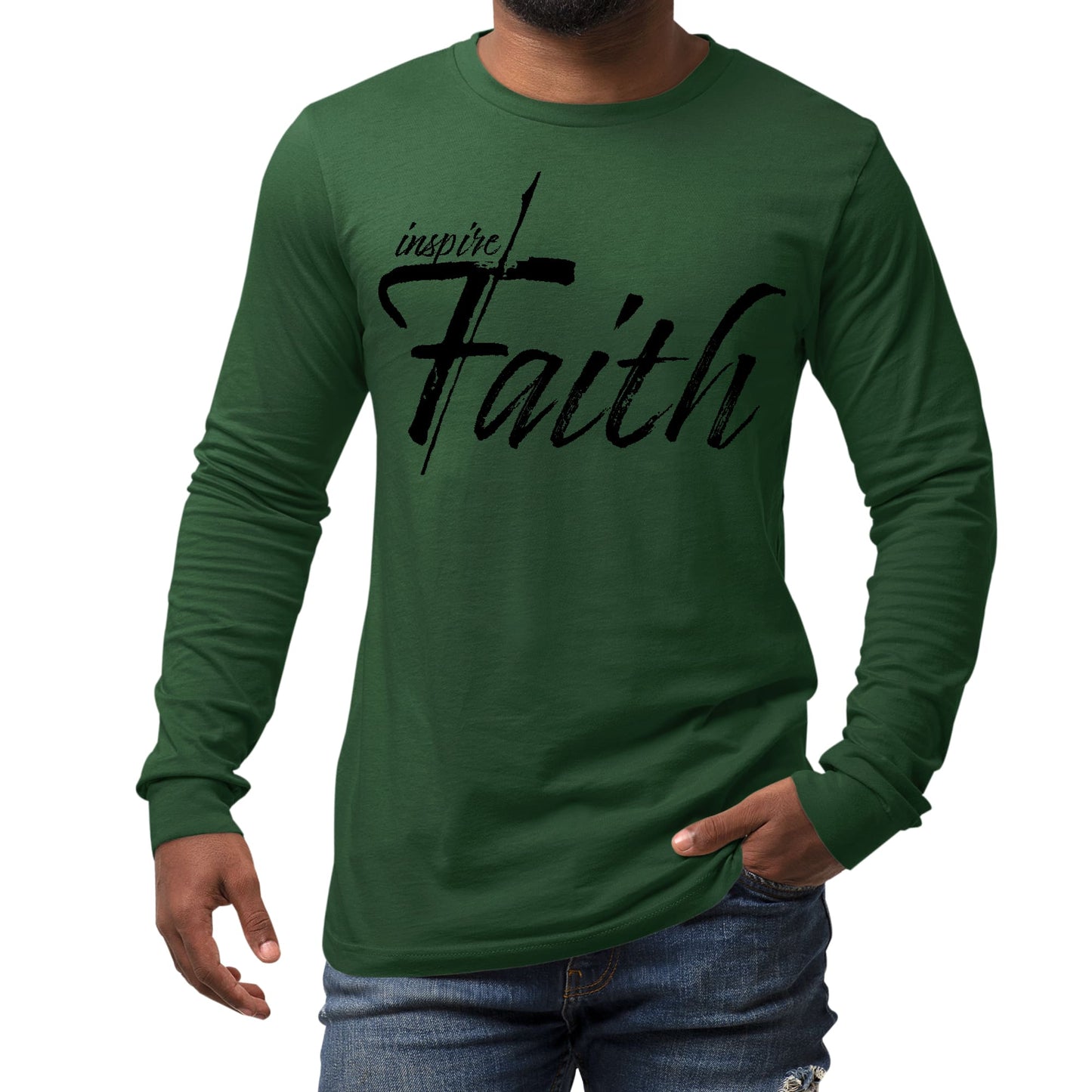 Mens Long Sleeve Graphic T-shirt Inspire Faith Black Print