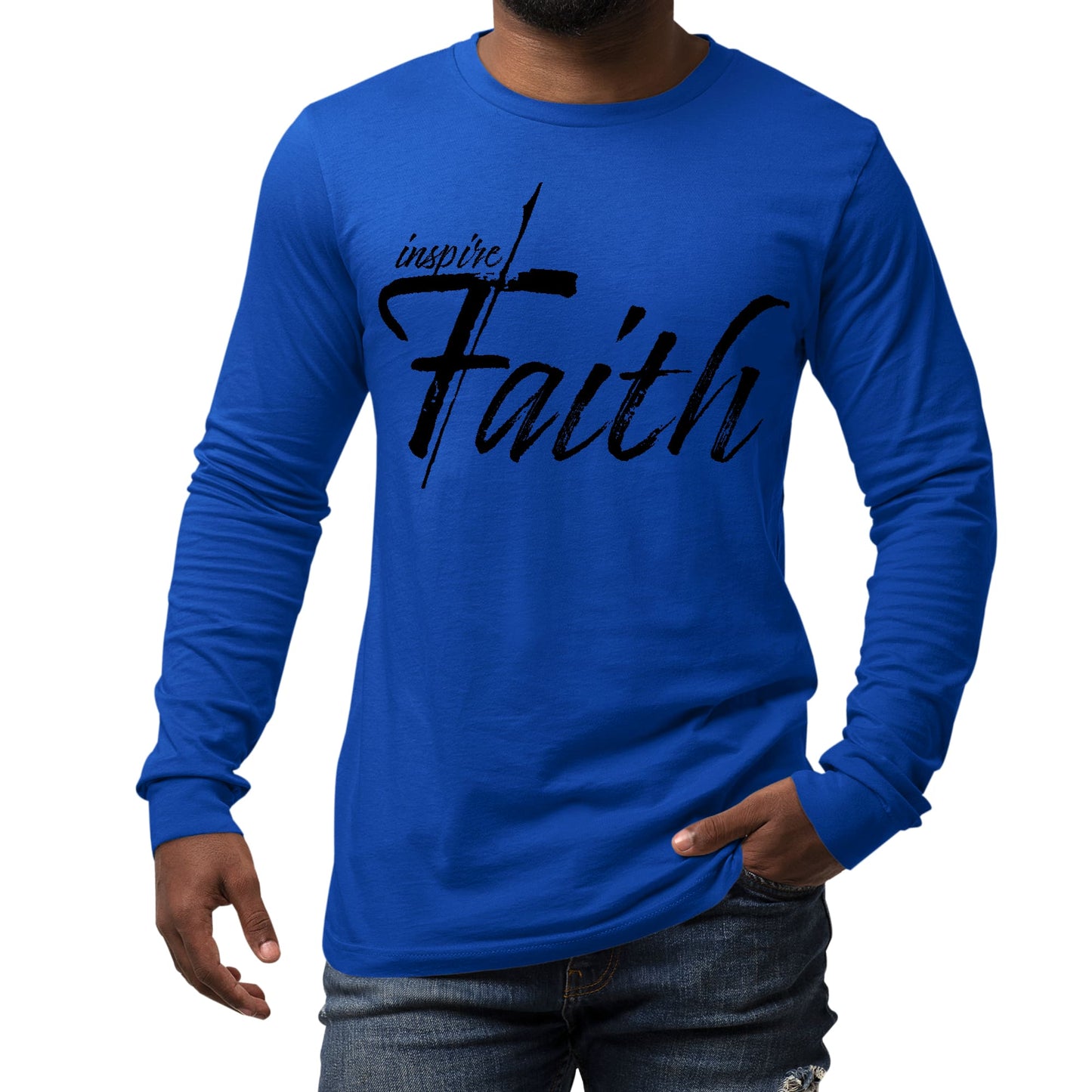 Mens Long Sleeve Graphic T-shirt Inspire Faith Black Print