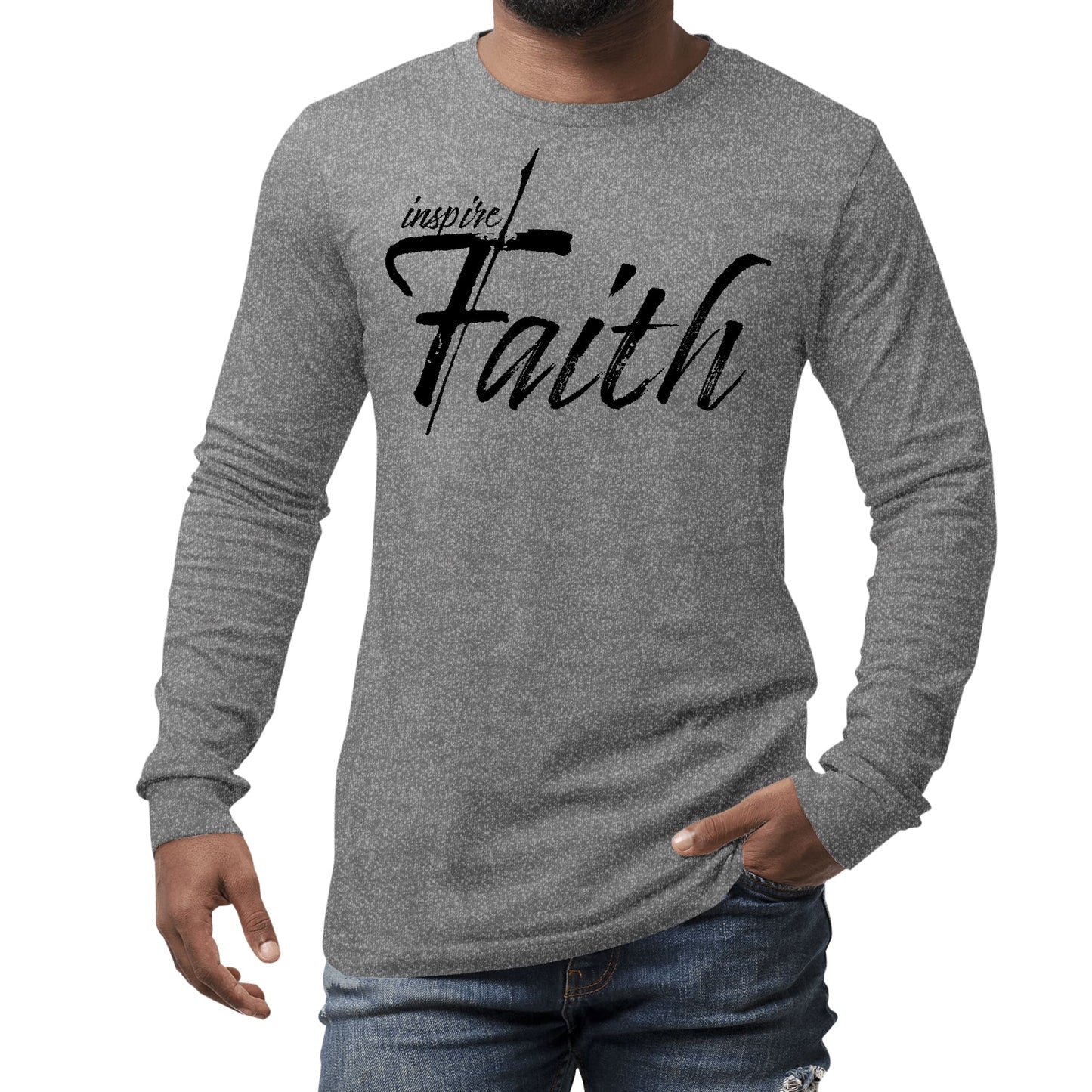 Mens Long Sleeve Graphic T-shirt Inspire Faith Black Print