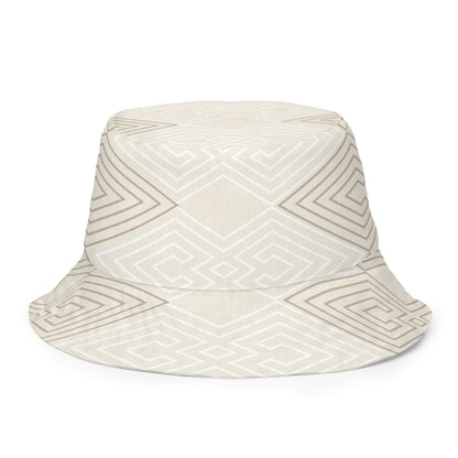 Reversible Bucket Hat Beige Brown Aztec Geometric Lines
