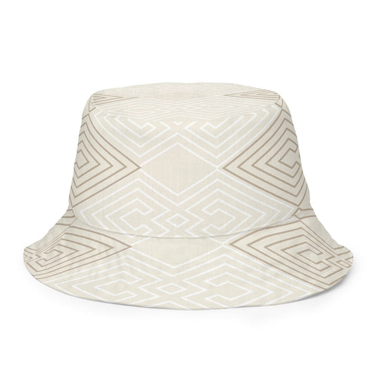 Reversible Bucket Hat Beige Brown Aztec Geometric Lines