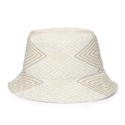 Reversible Bucket Hat Beige Brown Aztec Geometric Lines