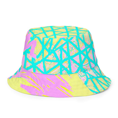 Reversible Bucket Hat Cyan Blue Lime Green and Pink Pattern