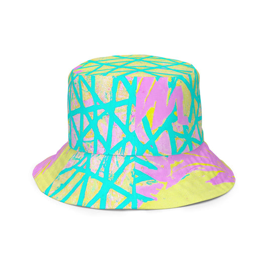 Reversible Bucket Hat Cyan Blue Lime Green and Pink Pattern