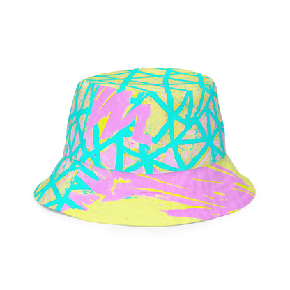 Reversible Bucket Hat Cyan Blue Lime Green and Pink Pattern