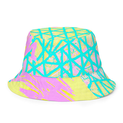 Reversible Bucket Hat Cyan Blue Lime Green and Pink Pattern