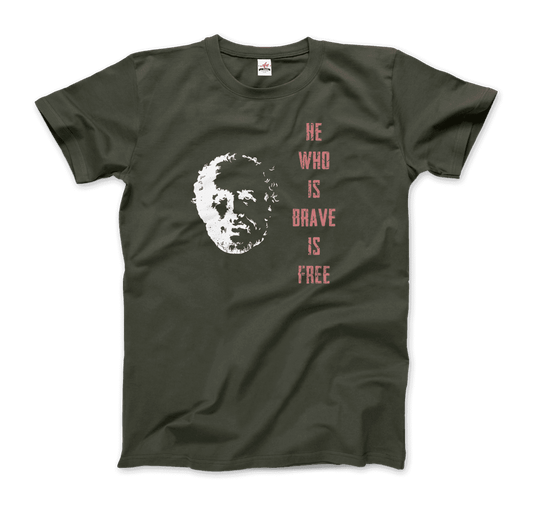 Seneca Famous Stoic Quote- He Who is Brave is Free - T-Shirt-10