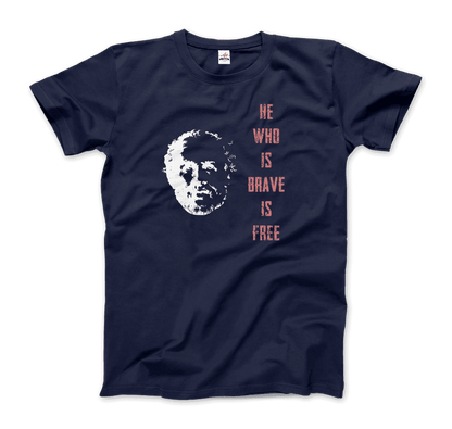 Seneca Famous Stoic Quote- He Who is Brave is Free - T-Shirt-8