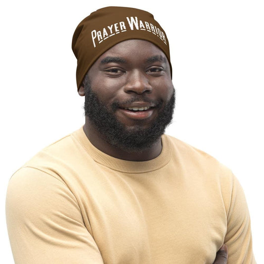 Beanie Hat - Brown Slouchy Beanie Prayer Warrior Print Men/women