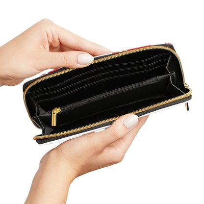 Womens Wallet - Zip Purse - White and Red Lipstick Kisses